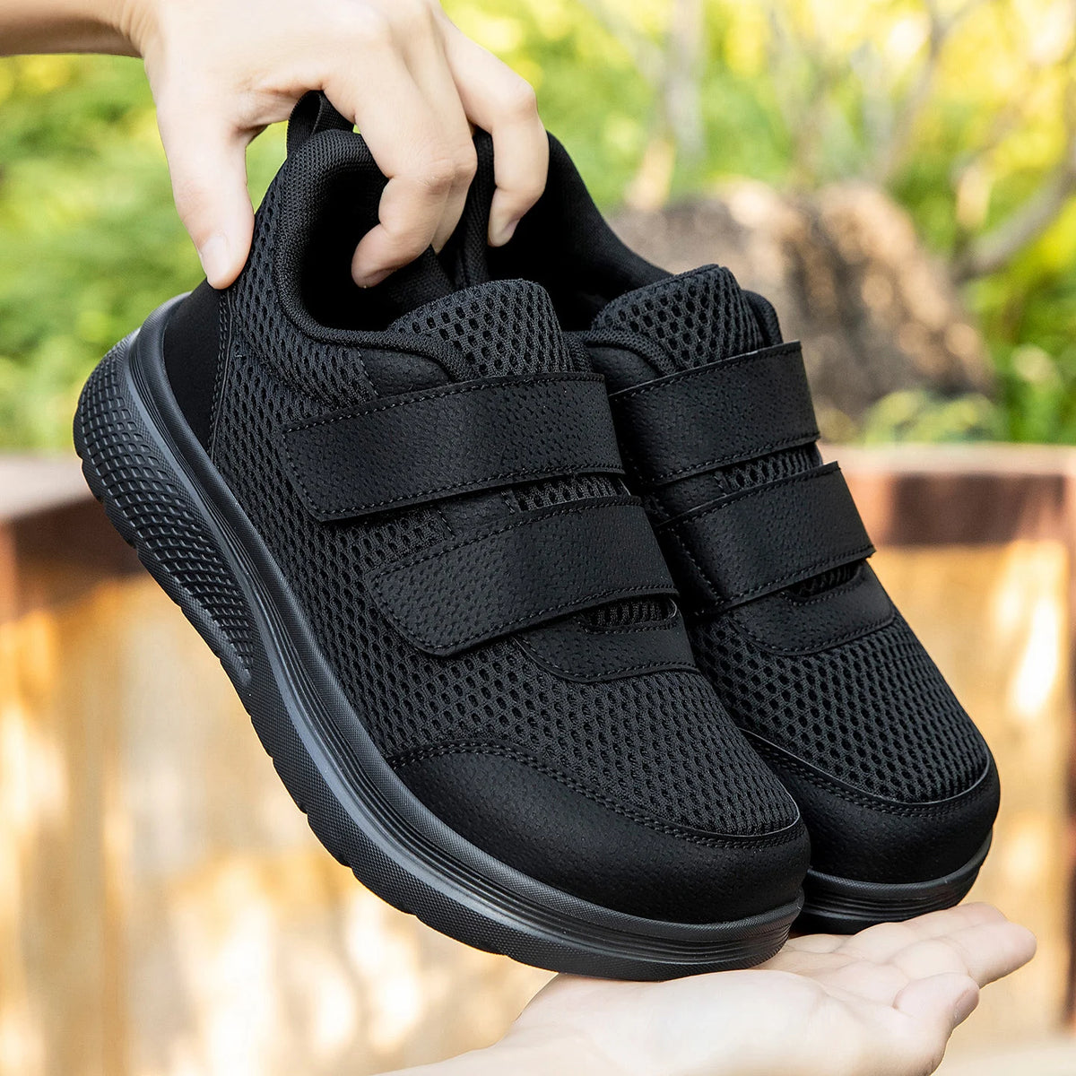 Verstelbare Wandelsneakers Ruime Pasvorm Klittenband Ademend Mesh Orthopedisch Comfort Dagelijks Wandelen | Sansoti