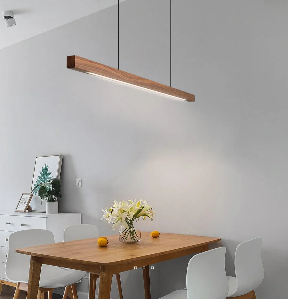Suspension Bois LED Linéaire Dimmable 80cm 120cm 150cm Table à Manger Cuisine Salon | Restfield