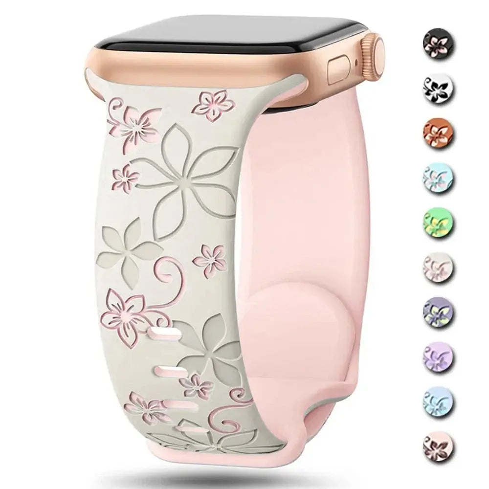 Silikonarmband für Smartwatch mit Blumenmuster, verstellbar, sportlich, komfortabel, für den täglichen Gebrauch | Sansoti