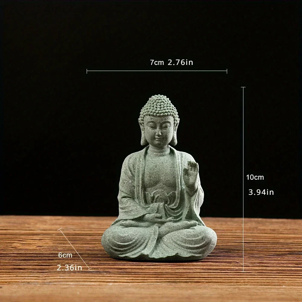 Meditierender Buddha als Dekoration, grüner Sandstein, 8 cm, Wohnzimmer, Büro, Aquarium, spirituelle Figur, Zen-Ornament | Sansoti