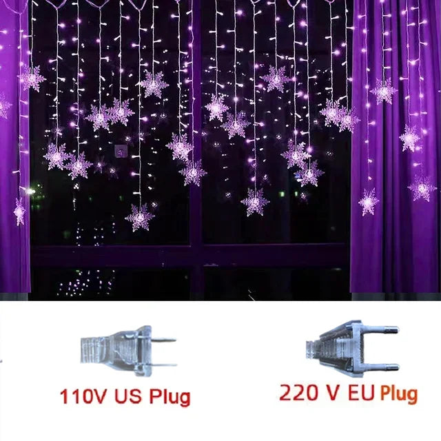 LED-Schneeflocken-Lichterkette 320 cm Dekorativer Vorhang Festbeleuchtung für den Außenbereich IP44 Wasserdichtes Stimmungslicht | Sansoti