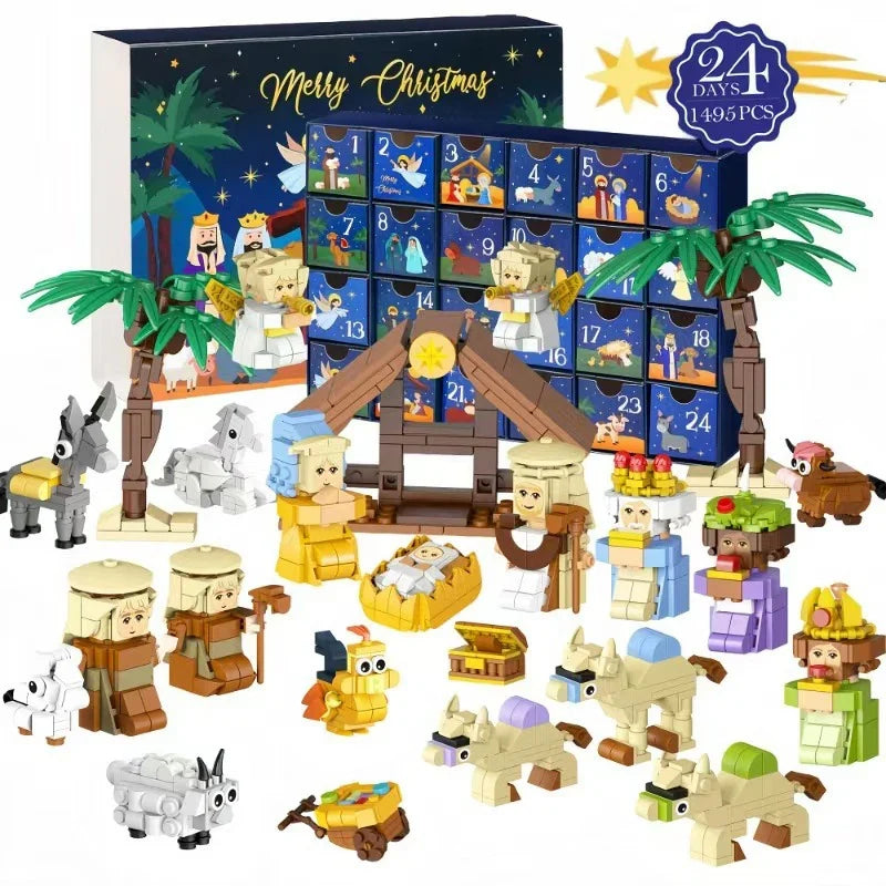 Miniature Christmas Figures Advent Calendar 24 Days Nativity Scene Classic Christmas Tableau Living Room | Sansoti
