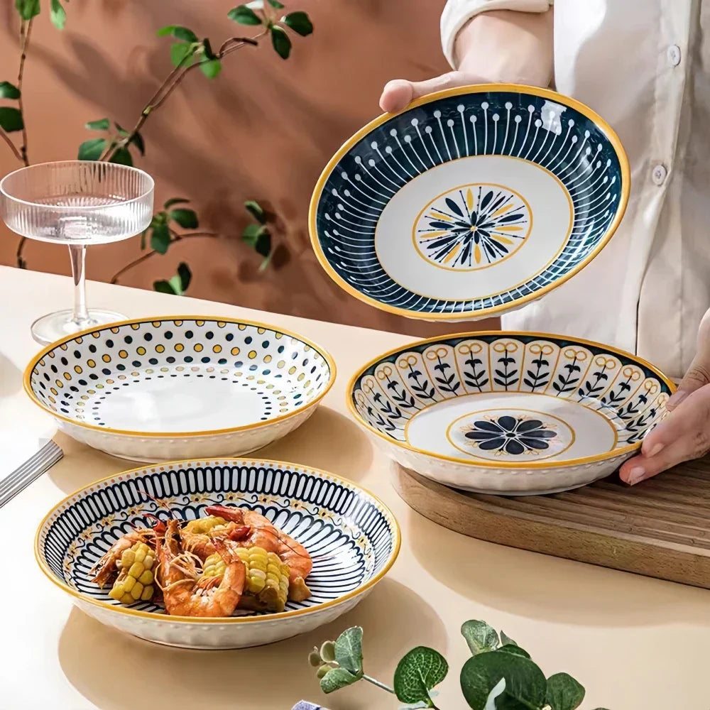 Teller-Set 4-teilig Porzellan Handbemalt Toskanisch Blau Gold 20cm | Restfield