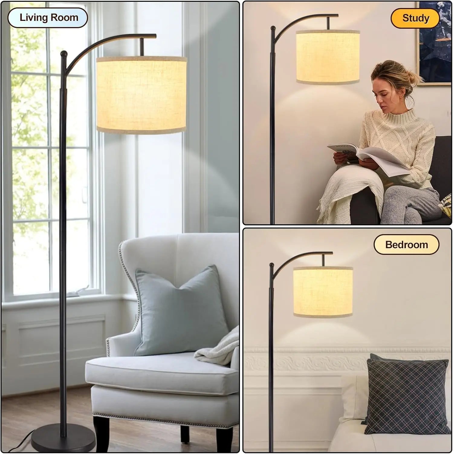 Boog Vloerlamp Met Stoffen Kap 3 Lichtkleuren LED Modern Woonkamer | Sansoti