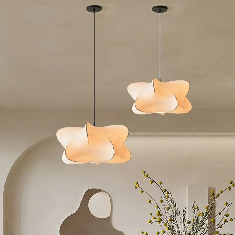Hanglamp Wabi Sabi Zijde Metaal Beige E27 Eettafel Woonkamer Organisch Design Japandi Interieur Zachte Verlichting | Sansoti