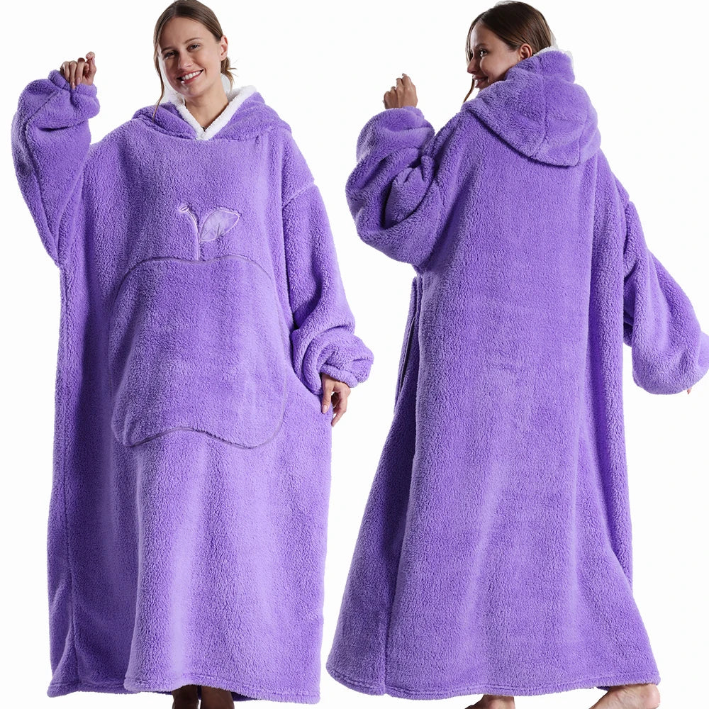 Draagbare Deken met Capuchon en Mouwen 140cm Pluche Fleece Oversized Universele Maat Huisdeken Loungewear | Sansoti