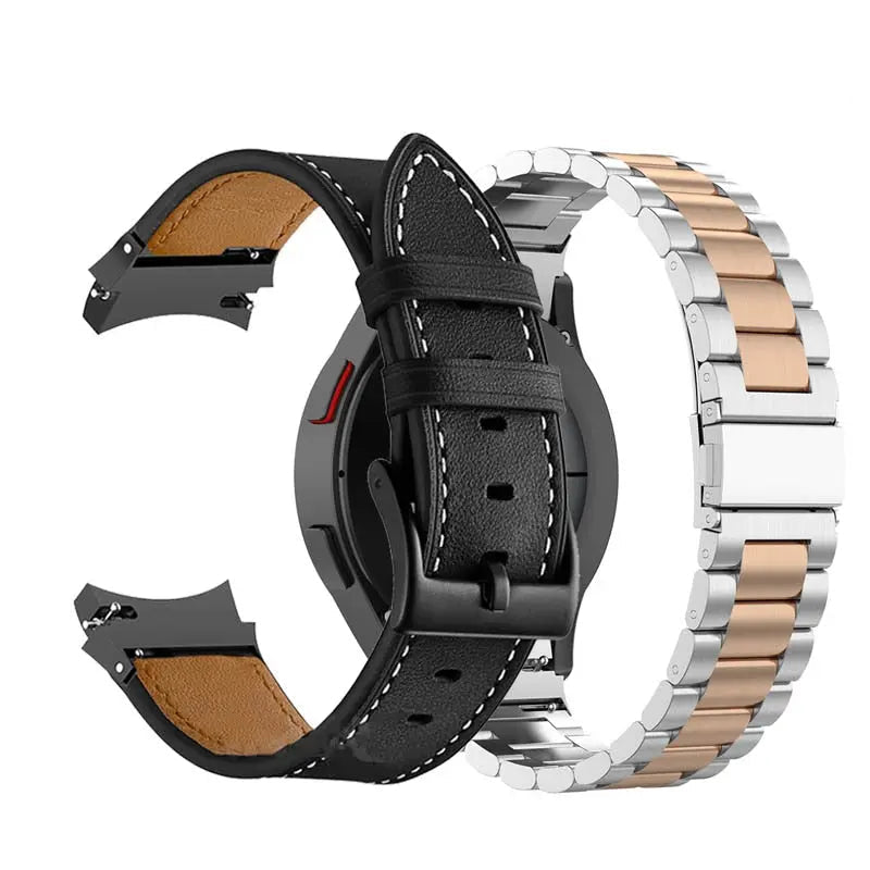 Premium Stainless Steel Leather Watch Band Galaxy Watch 5 40mm 44mm 45mm Pro Adjustable Replaceable Wristband | Sansoti