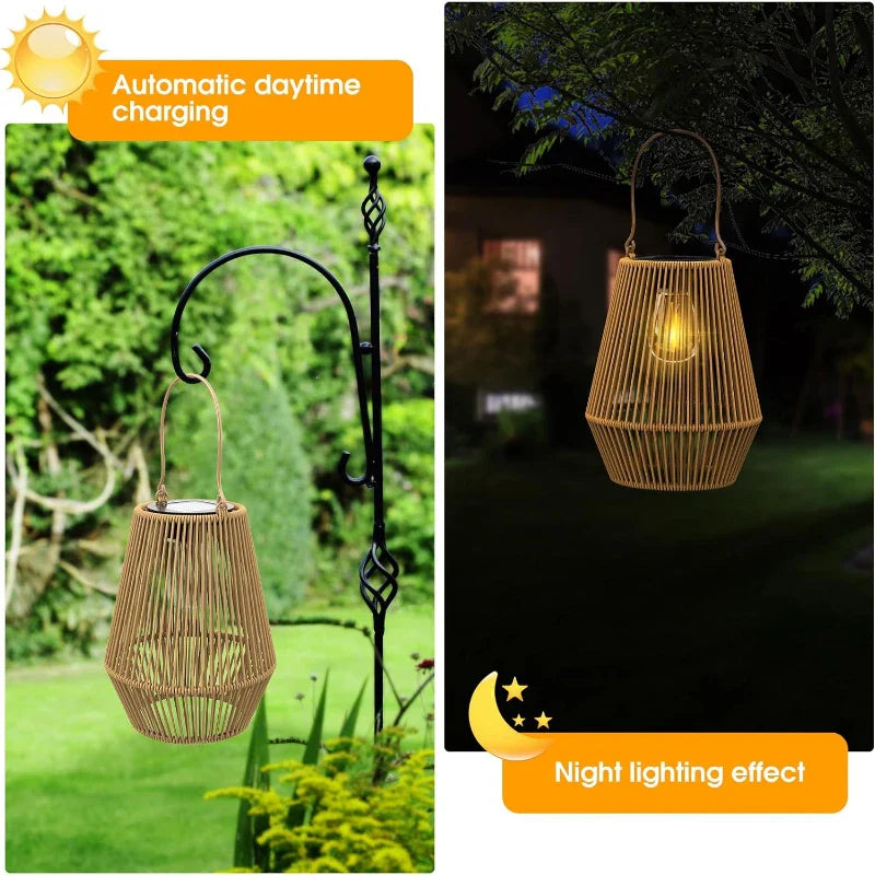Rotan Solar Lantaarn met LED Verlichting voor Tuin en Terras - Waterdicht IP65 met Automatische Schemersensor | Sansoti