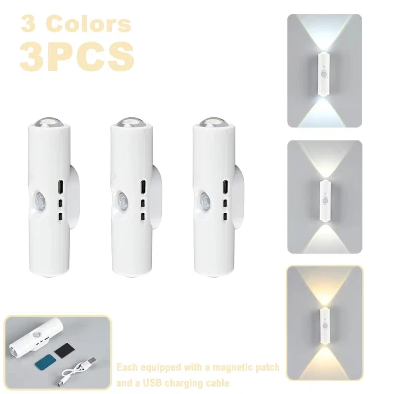 Spot LED rechargeable magnétique avec détecteur de mouvement, double capteur, éclairage nocturne RGB pour couloir et armoire | Sansoti