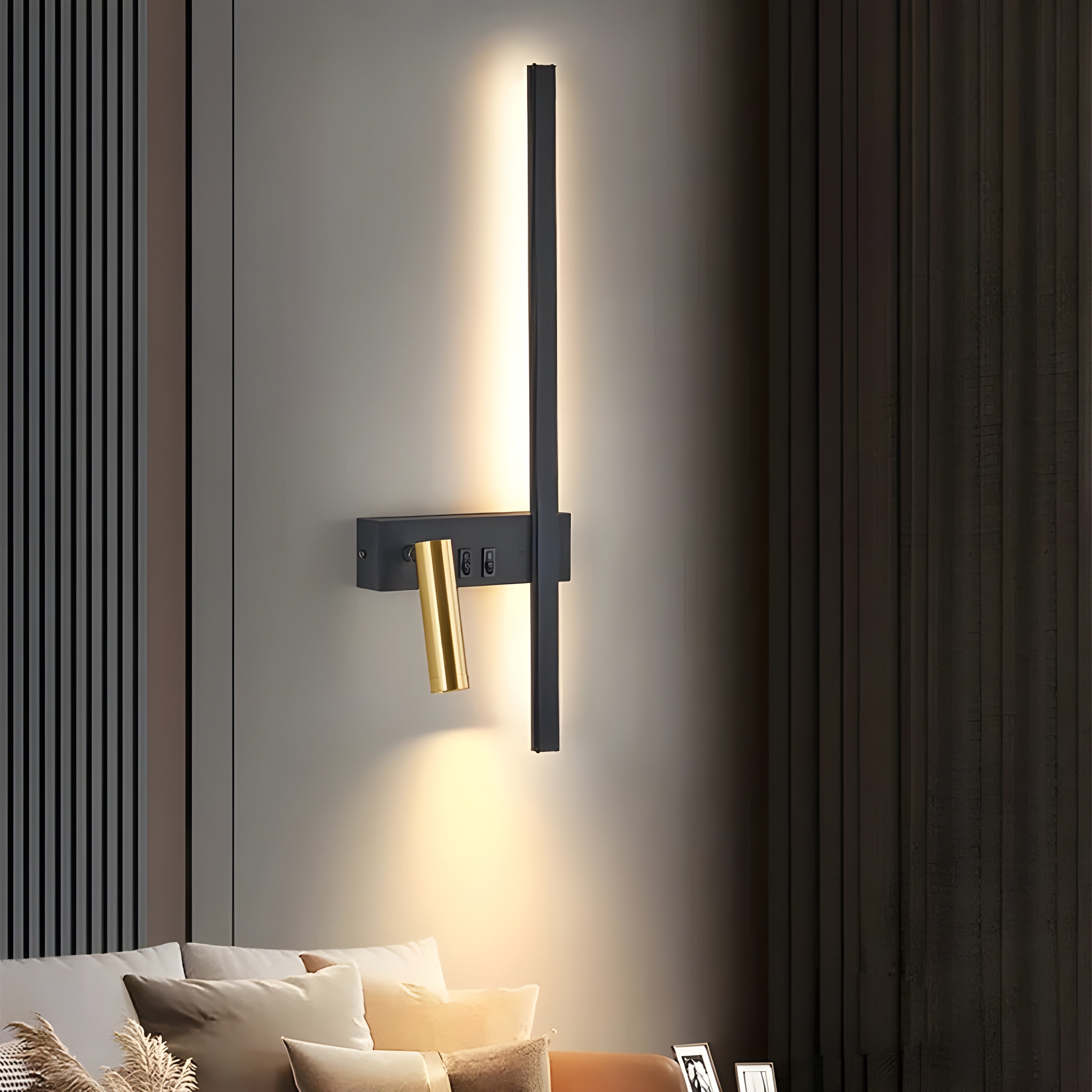 Wandlampe LED Schwarz Gold Mit Schalter Up Down Light | Restfield