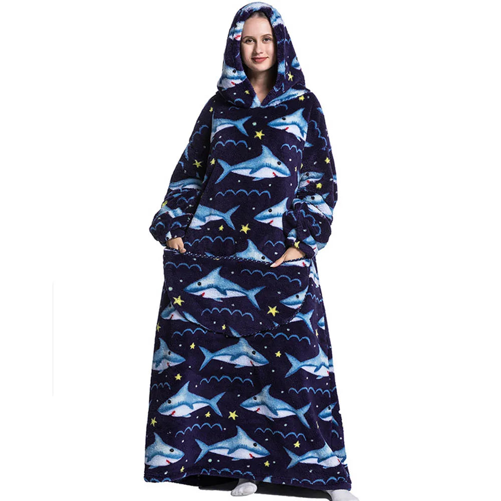 Sherpa Fleece Deken met Mouwen en Capuchon 140cm Draagbare Oversized Huisdeken XXL Comfortabel Warme Deken | Sansoti