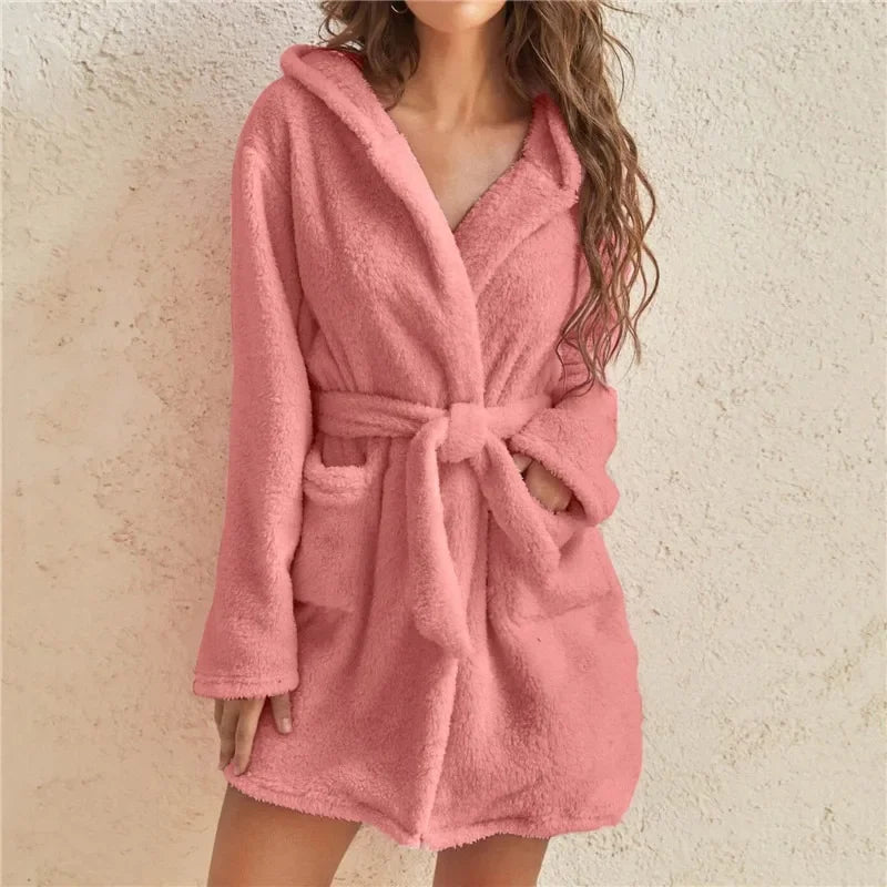 Katoenen Badjas met Capuchon Dames Absorberend Ochtendjas Lange Mouwen Relaxwear Zachte Thuiskleding Wellness | Sansoti