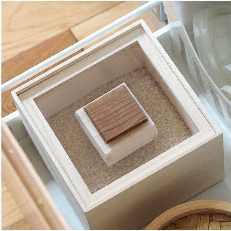 Rijstcontainer Hinoki Hout Japans 5kg Acryl Deksel Maatbeker Keuken Opbergen | Sansoti