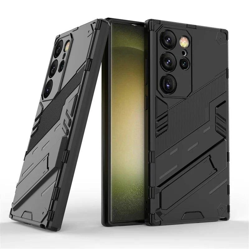 Shock-Resistant Samsung Galaxy Phone Case with Stand, Black Blue Gray, Protective Smartphone Case | Sansoti