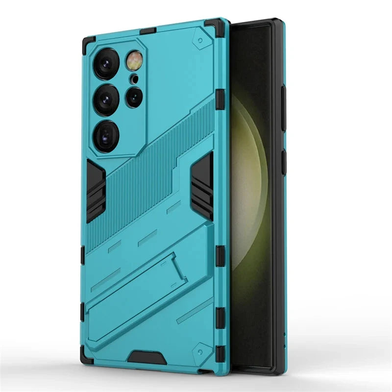 Shock-Resistant Samsung Galaxy Phone Case with Stand, Black Blue Gray, Protective Smartphone Case | Sansoti