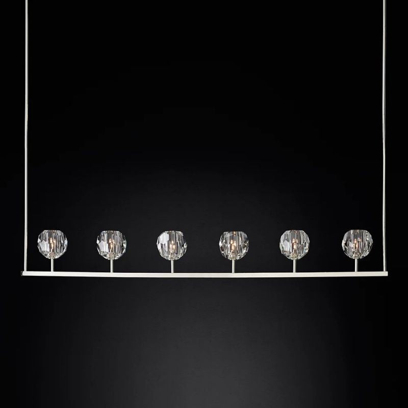 Lineaire Kroonluchter met Kristallen Bollen 152cm Messing Zwart Nikkel voor Eetkamer Woonkamer 6 Lichtpunten | Sansoti