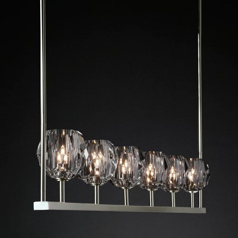 Lineaire Kroonluchter met Kristallen Bollen 152cm Messing Zwart Nikkel voor Eetkamer Woonkamer 6 Lichtpunten | Sansoti