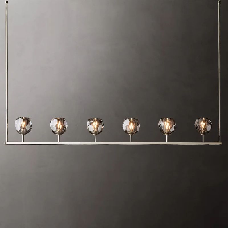 Lineaire Kroonluchter met Kristallen Bollen 152cm Messing Zwart Nikkel voor Eetkamer Woonkamer 6 Lichtpunten | Sansoti