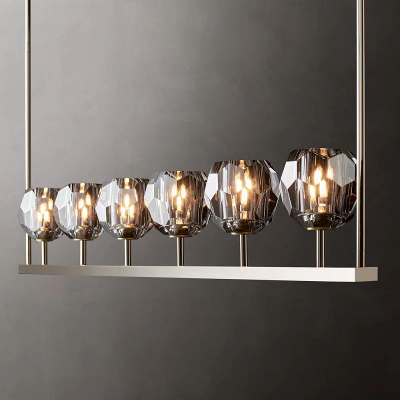 Lineaire Kroonluchter met Kristallen Bollen 152cm Messing Zwart Nikkel voor Eetkamer Woonkamer 6 Lichtpunten | Sansoti