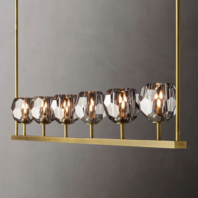 Lineaire Kroonluchter met Kristallen Bollen 152cm Messing Zwart Nikkel voor Eetkamer Woonkamer 6 Lichtpunten | Sansoti