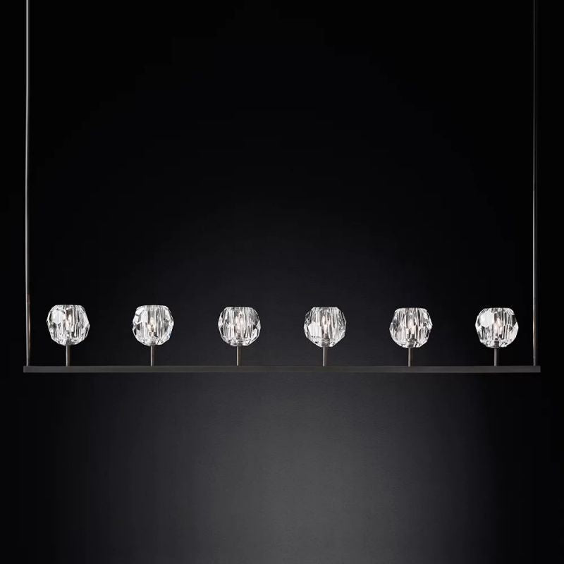 Lineaire Kroonluchter met Kristallen Bollen 152cm Messing Zwart Nikkel voor Eetkamer Woonkamer 6 Lichtpunten | Sansoti