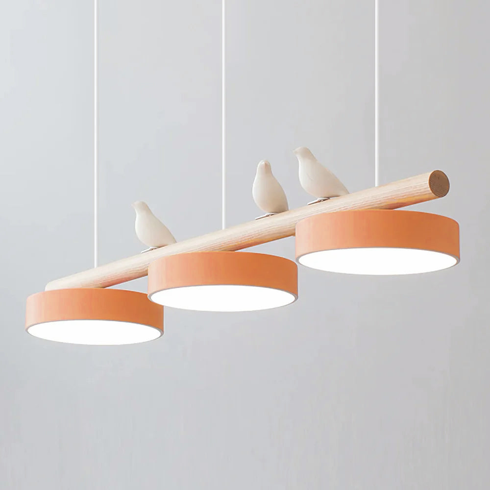 Hanglamp Met Vogels Houten Balk LED 80cm Modern Design | Sansoti