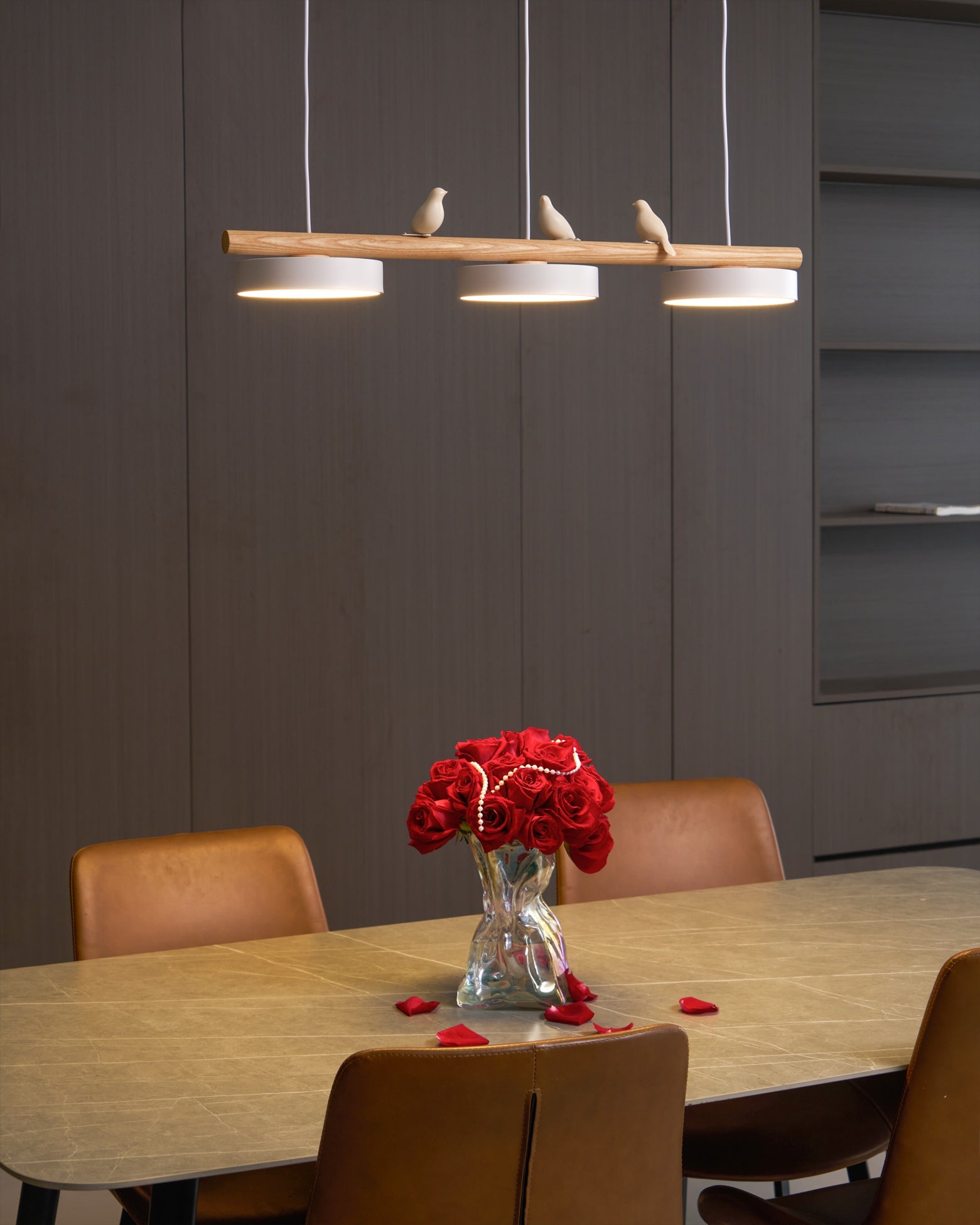 Hanglamp Met Vogels Houten Balk LED 80cm Modern Design | Sansoti