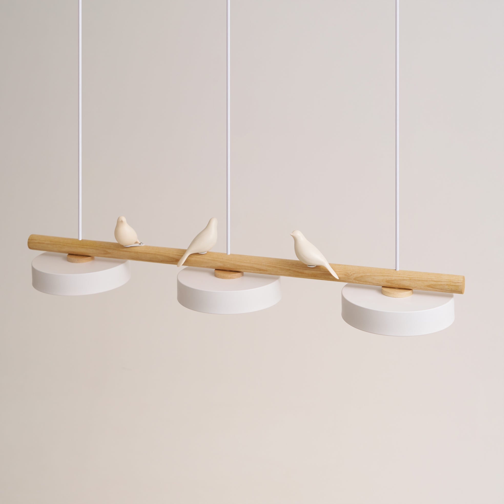 Hanglamp Met Vogels Houten Balk LED 80cm Modern Design | Sansoti
