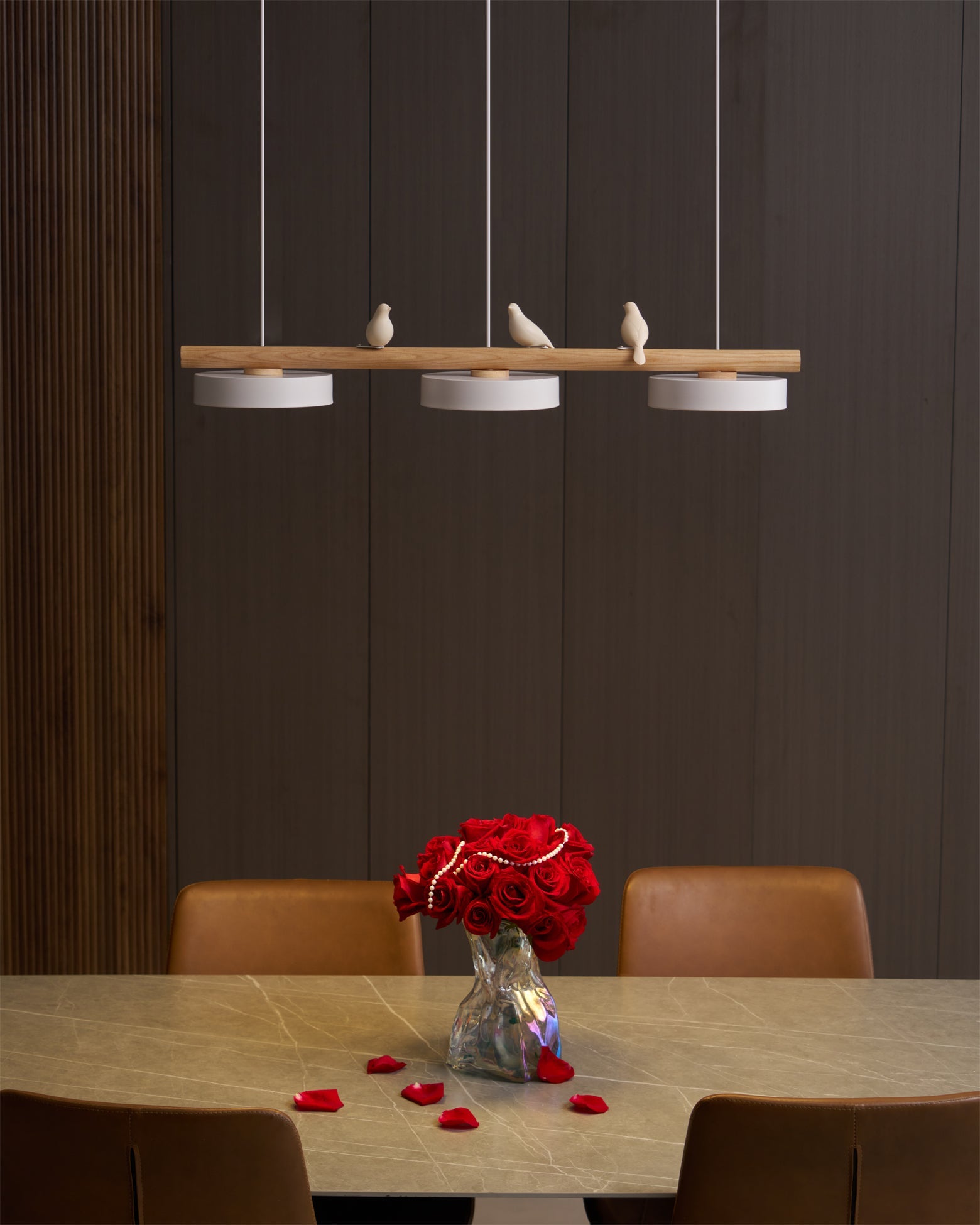 Hanglamp Met Vogels Houten Balk LED 80cm Modern Design | Sansoti