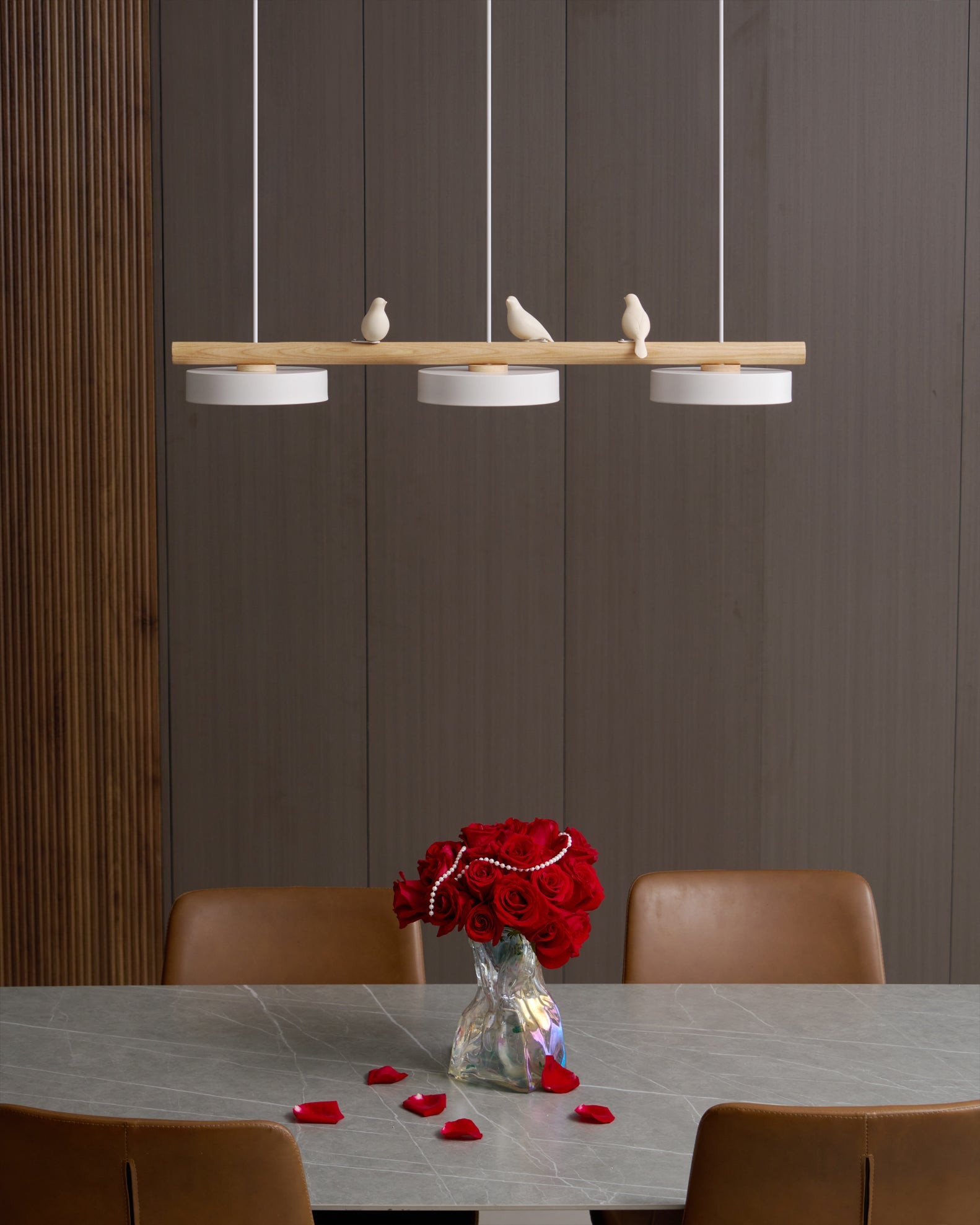 Hanglamp Met Vogels Houten Balk LED 80cm Modern Design | Sansoti