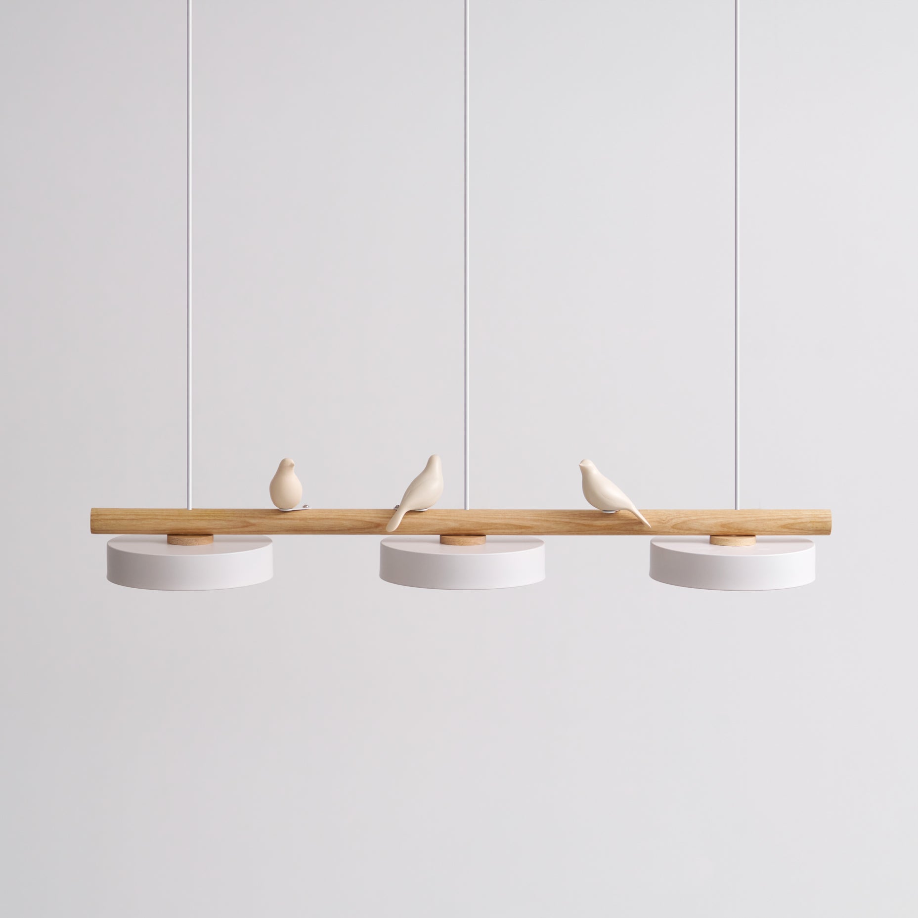 Hanglamp Met Vogels Houten Balk LED 80cm Modern Design | Sansoti