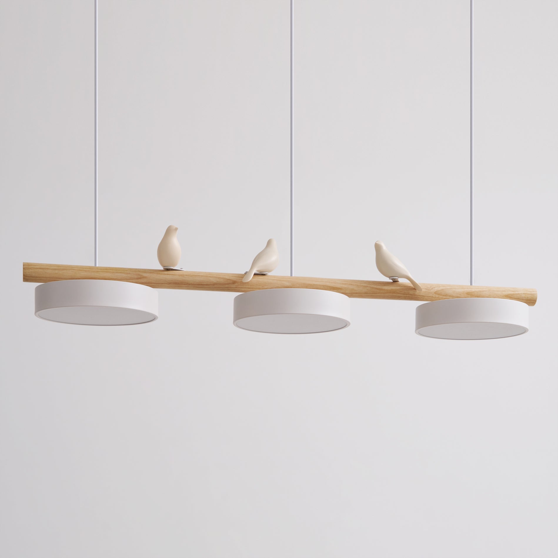 Hanglamp Met Vogels Houten Balk LED 80cm Modern Design | Sansoti