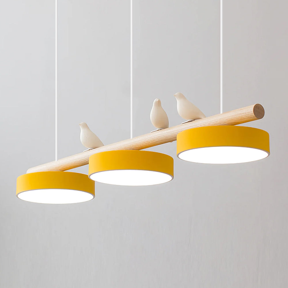 Hanglamp Met Vogels Houten Balk LED 80cm Modern Design | Sansoti