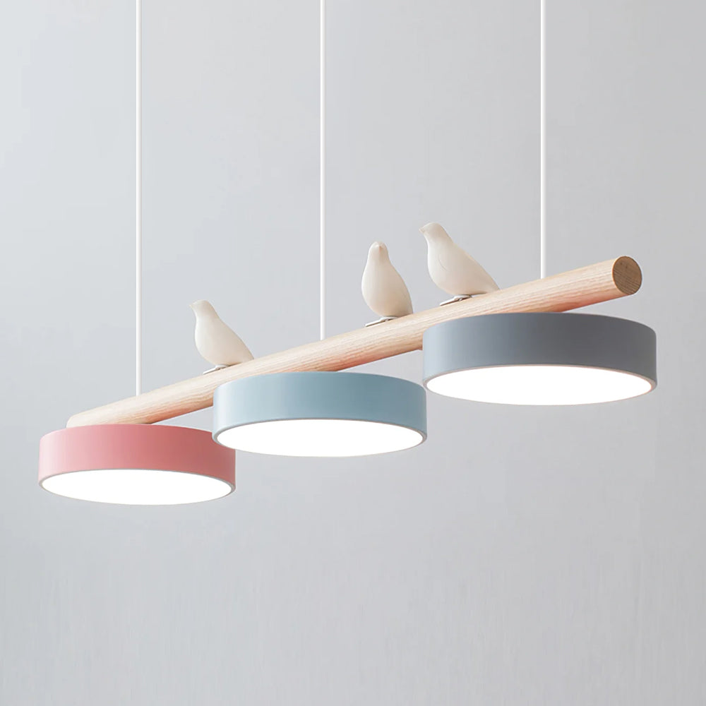 Hanglamp Met Vogels Houten Balk LED 80cm Modern Design | Sansoti