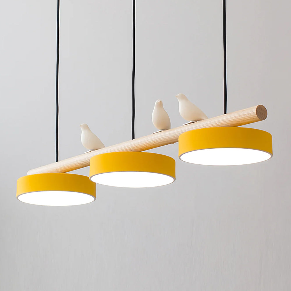 Hanglamp Met Vogels Houten Balk LED 80cm Modern Design | Sansoti