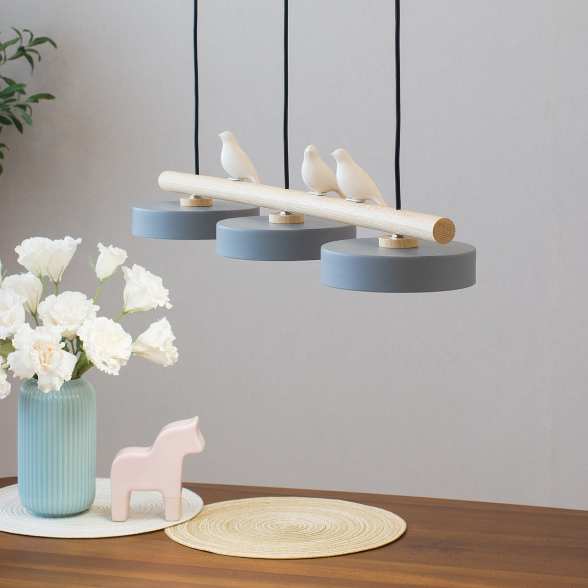 Suspension avec Oiseaux Poutre en Bois LED 80cm Design Moderne | Restfield