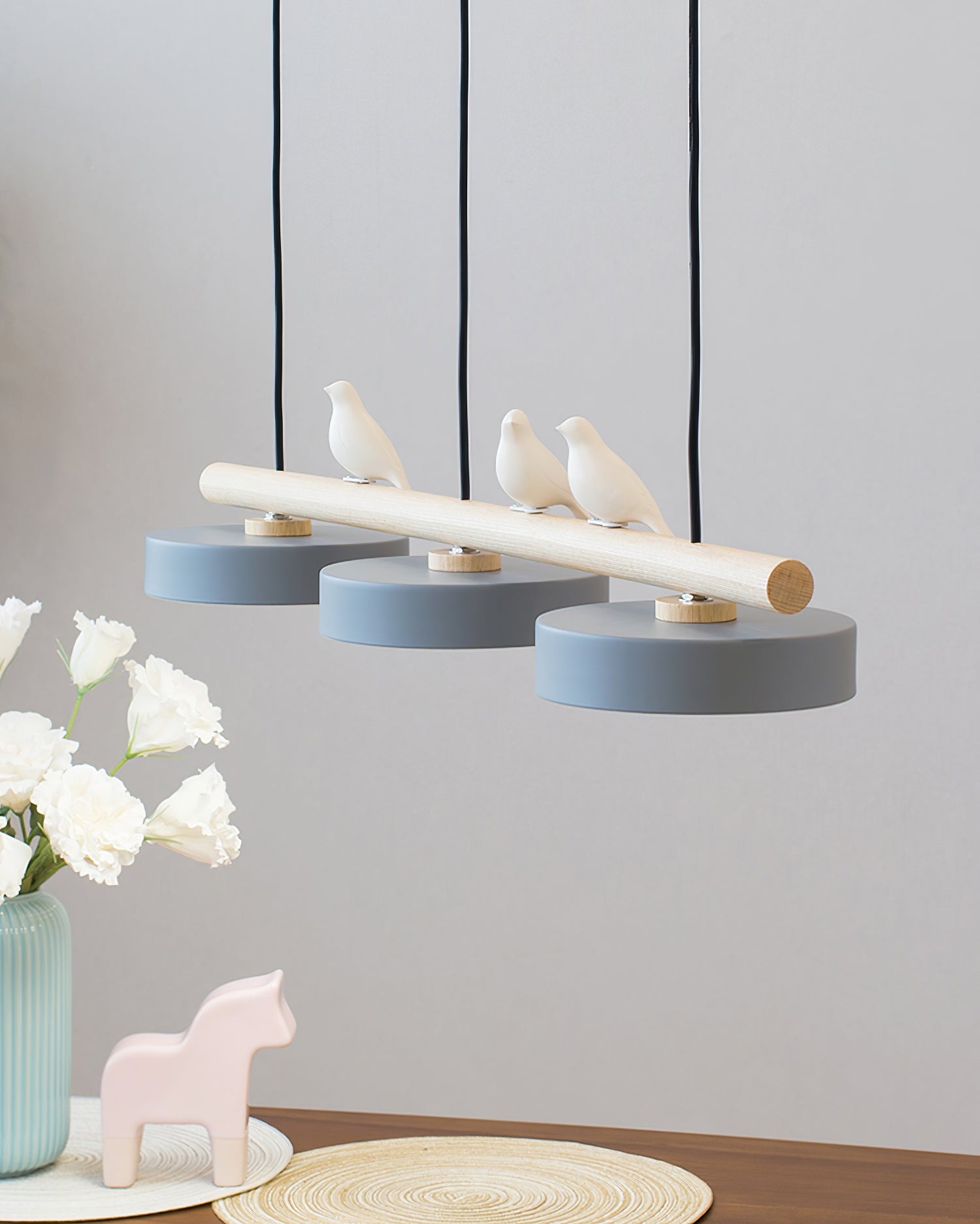 Hanglamp Met Vogels Houten Balk LED 80cm Modern Design | Sansoti