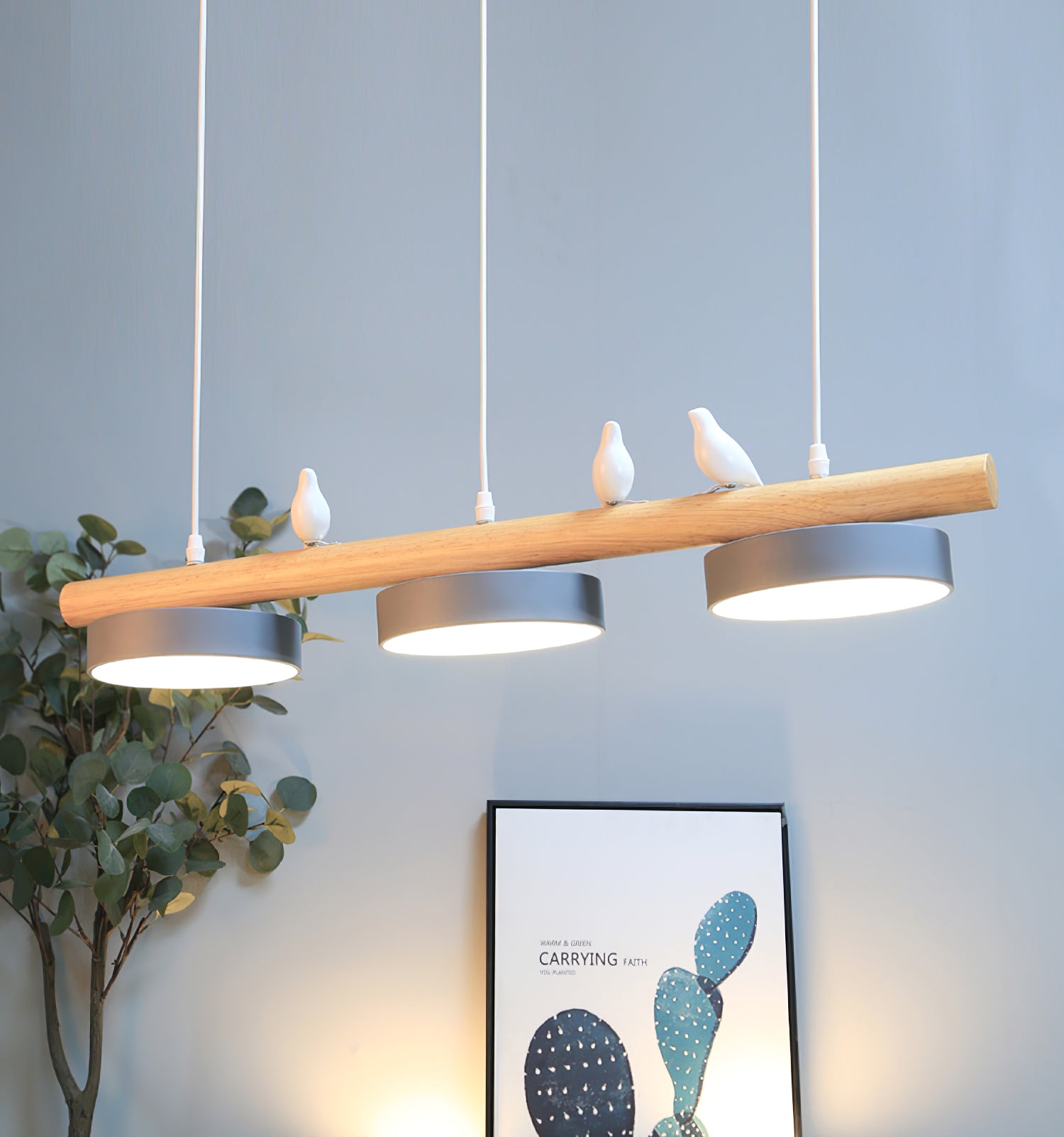 Hanglamp Met Vogels Houten Balk LED 80cm Modern Design | Sansoti