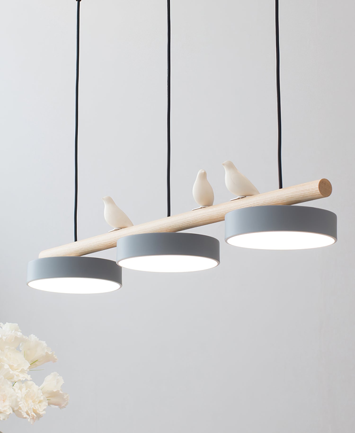 Hanglamp Met Vogels Houten Balk LED 80cm Modern Design | Sansoti