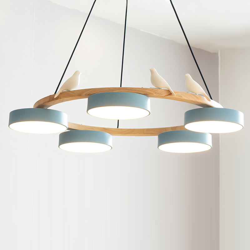 Runde Hängelampe Mit Vögeln Holzring LED 65cm 72cm | Restfield