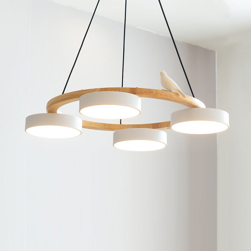 Runde Hängelampe Mit Vögeln Holzring LED 65cm 72cm | Restfield