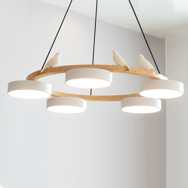 Runde Hängelampe Mit Vögeln Holzring LED 65cm 72cm | Restfield