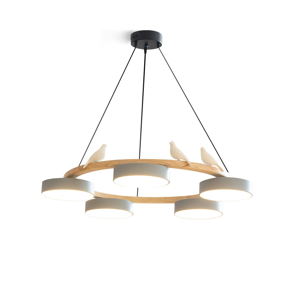 Runde Hängelampe Mit Vögeln Holzring LED 65cm 72cm | Restfield