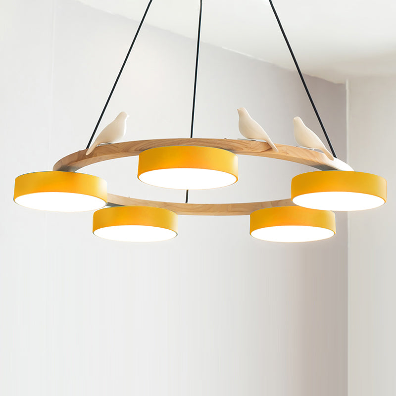 Runde Hängelampe Mit Vögeln Holzring LED 65cm 72cm | Restfield