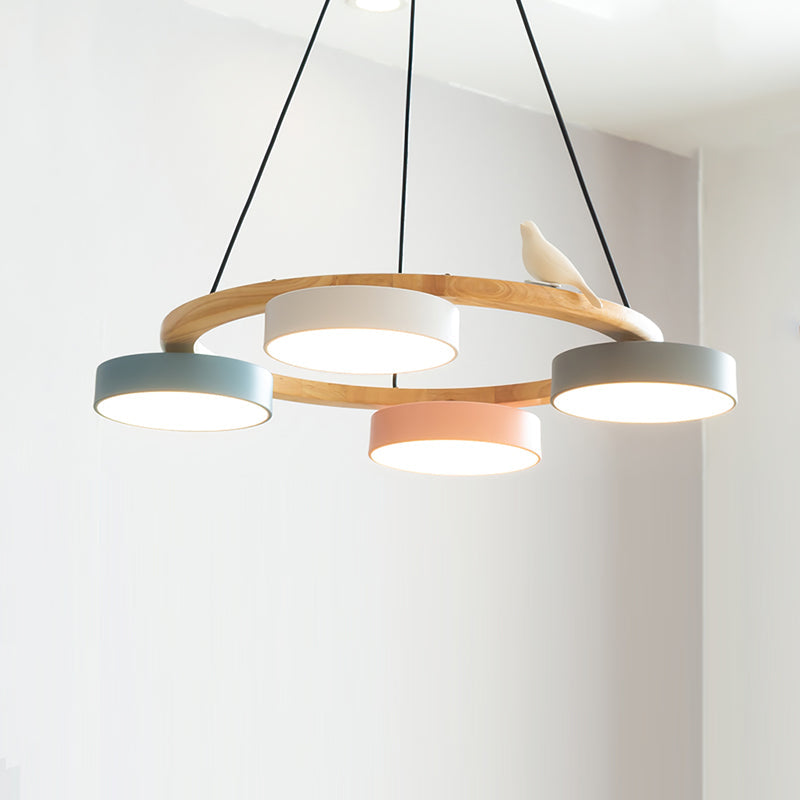 Runde Hängelampe Mit Vögeln Holzring LED 65cm 72cm | Restfield