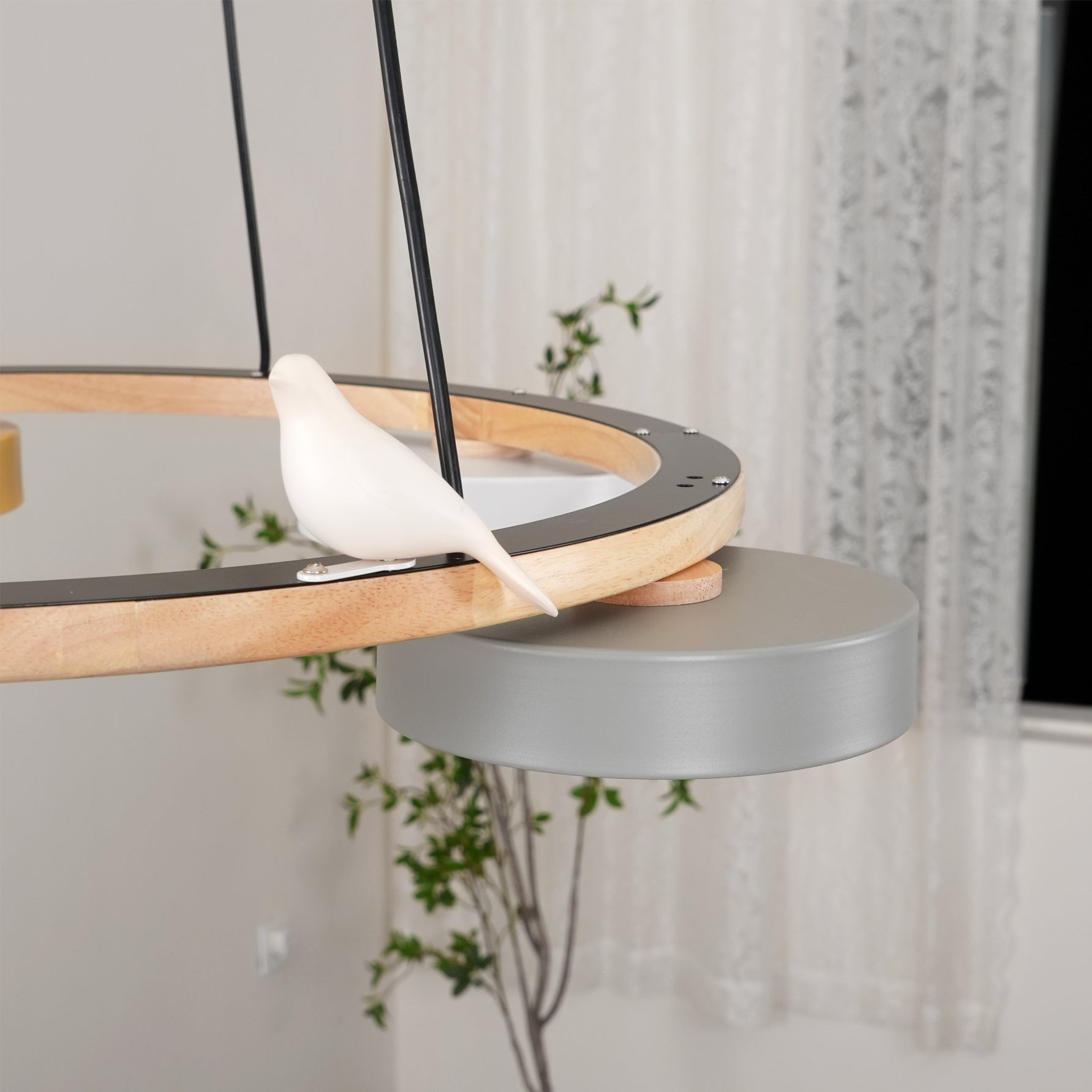 Runde Hängelampe Mit Vögeln Holzring LED 65cm 72cm | Restfield