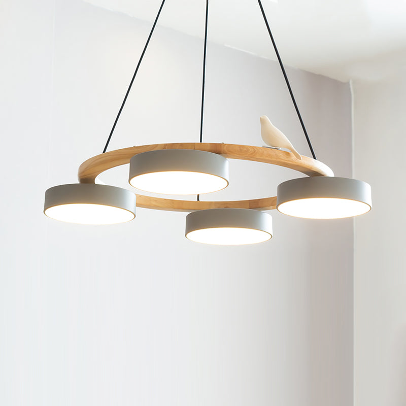 Runde Hängelampe Mit Vögeln Holzring LED 65cm 72cm | Restfield