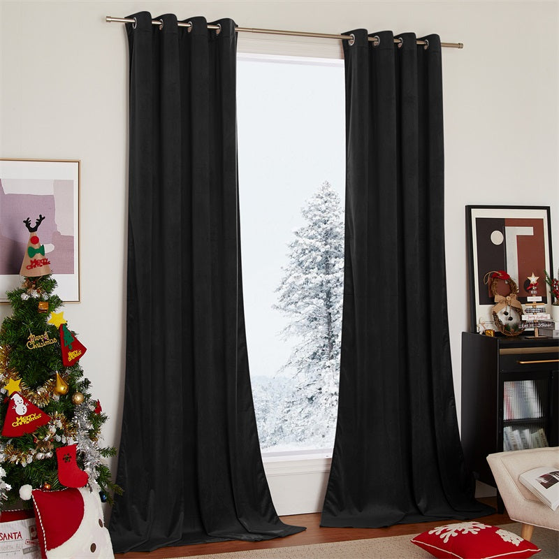 Velvet Blackout Curtains with Silver Rings 2 Panels | Sansoti