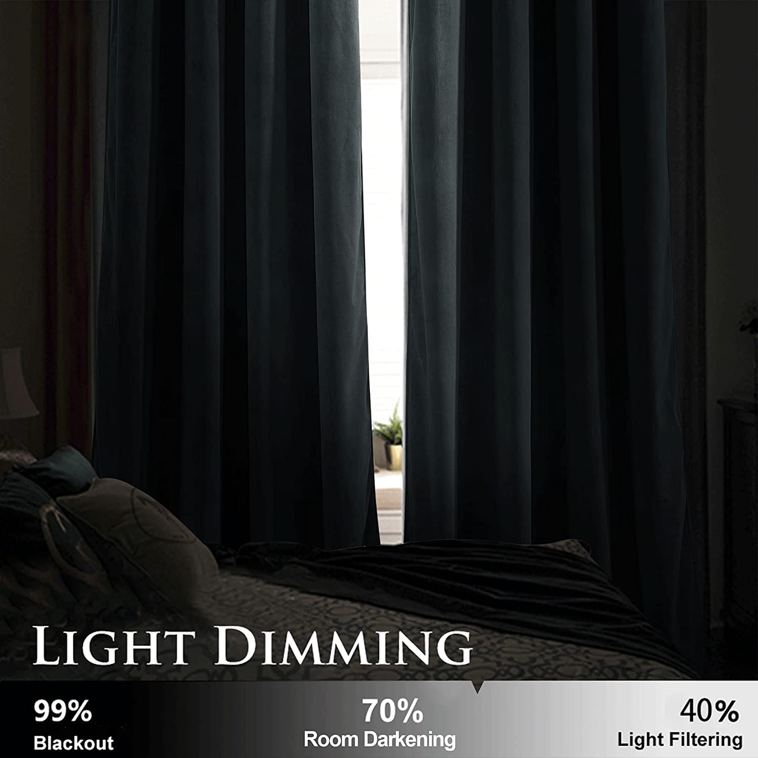 Velvet Blackout Curtains with Silver Rings 2 Panels | Sansoti