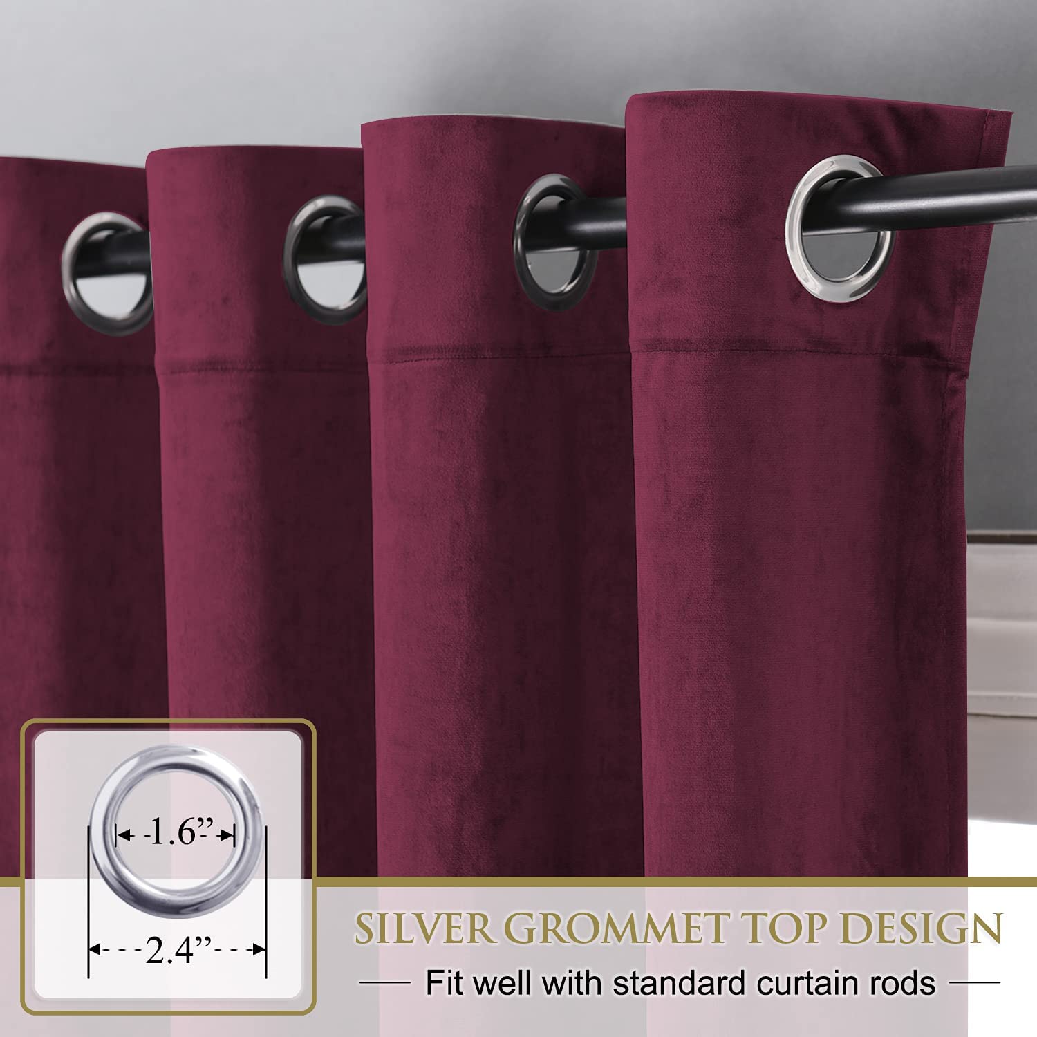 Velvet Blackout Curtains with Silver Rings 2 Panels | Sansoti